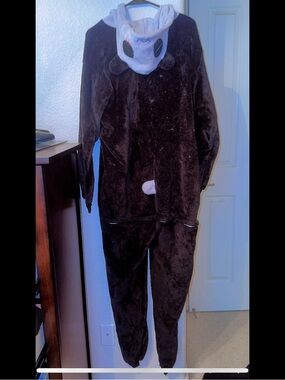 Adorable Plush Black and white Panda Bear Hooded Pajama Onesie